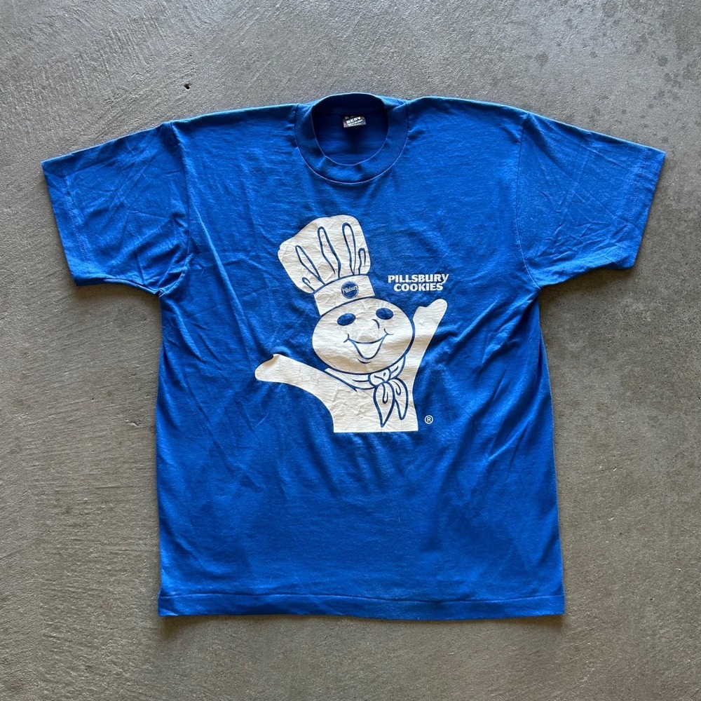 Vintage 80s Pillsbury Cookies Shirt Size XL Blue Doughboy Graphic USA Made